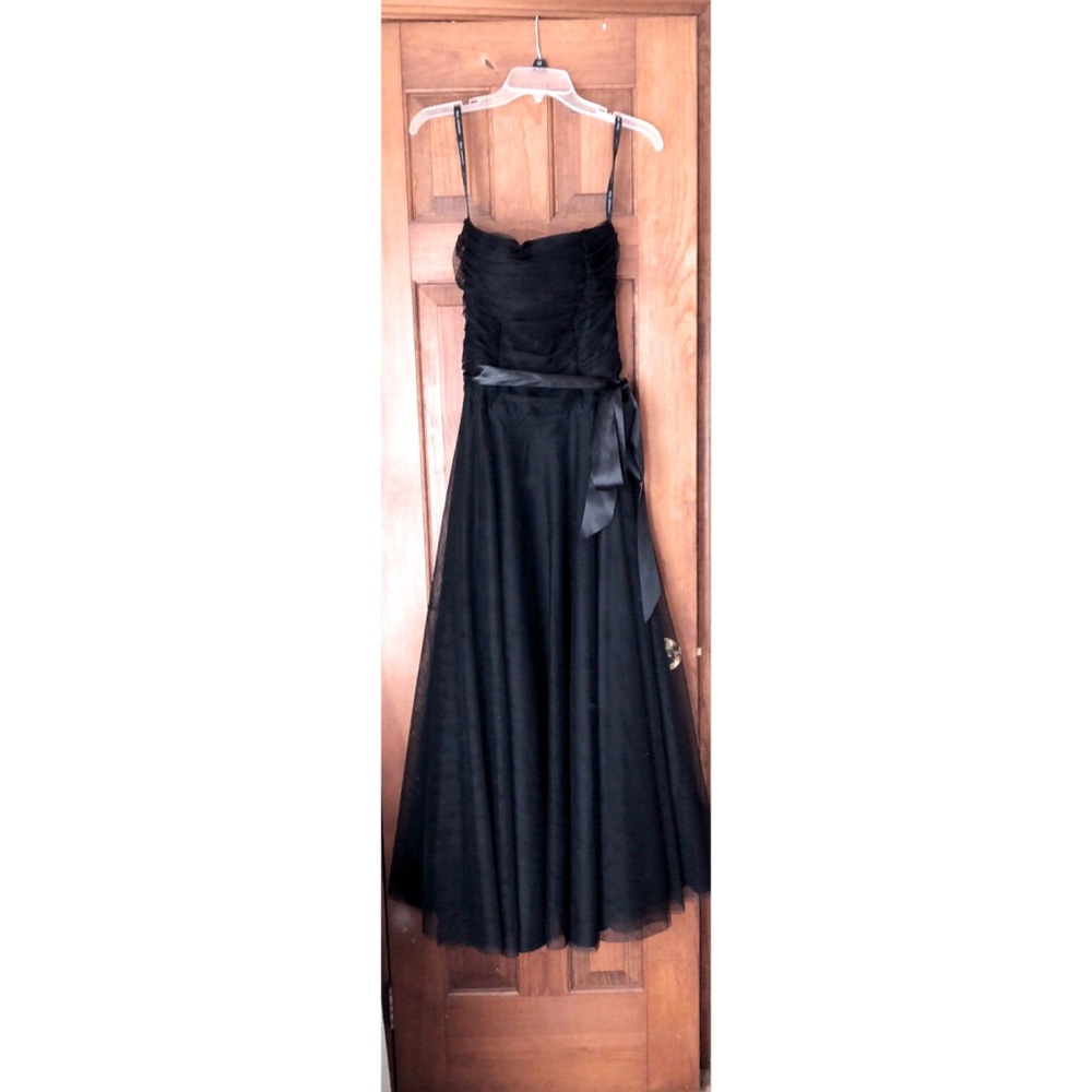 Bill Levkoff black strapless tulle gown